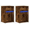 Mesas cabeceira c/ LEDs 2 pcs derivados madeira carvalho fumado 3