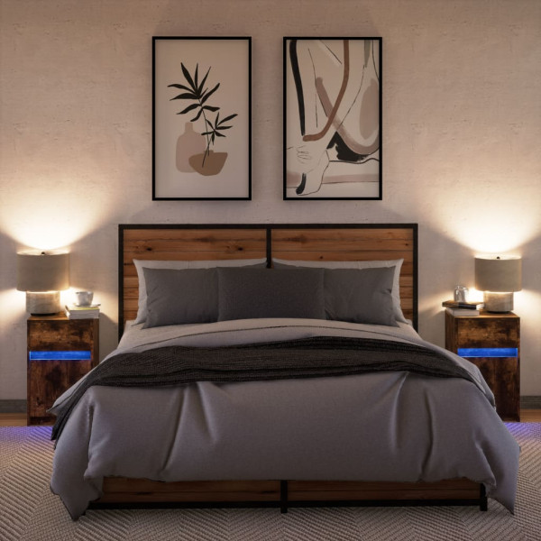 Mesas cabeceira c/ LEDs 2 pcs derivados madeira carvalho fumado M 4