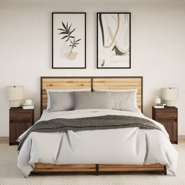 Mesas cabeceira LEDs 2 pcs derivados madeira carvalho castanho M 5