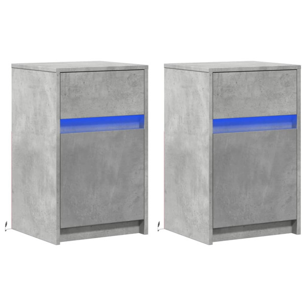 Mesita de noche luces LED 2 uds madera ingeniería gris hormigón M 3