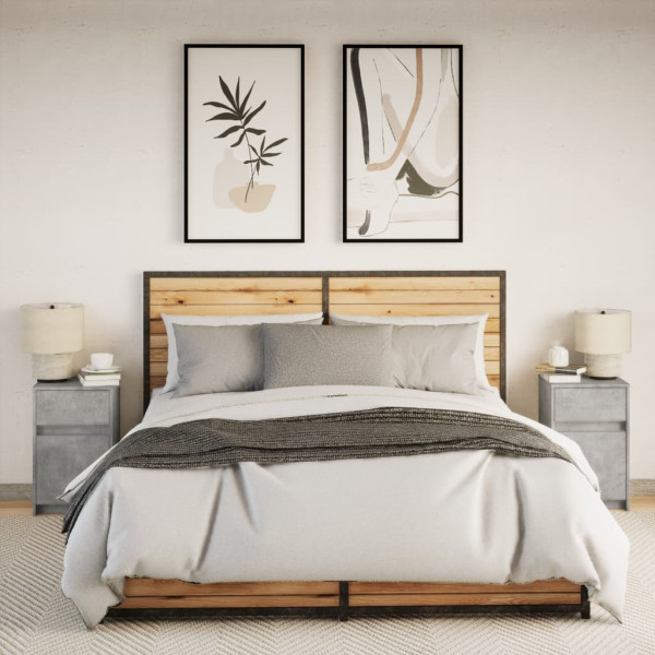 Mesita de noche luces LED 2 uds madera ingeniería gris hormigón M 5