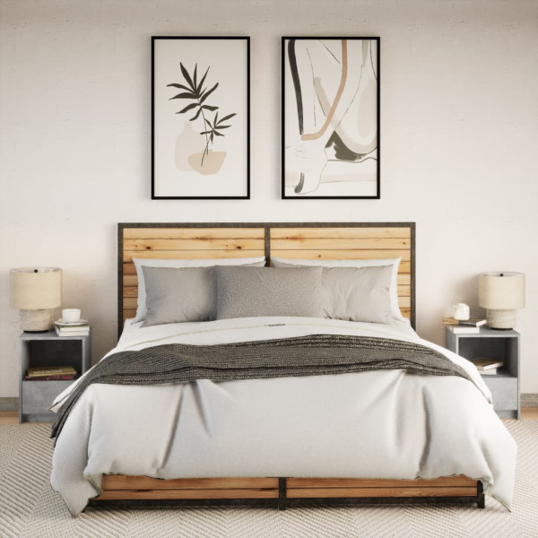 Mesita de noche luces LED 2 uds madera ingeniería gris hormigón M 4