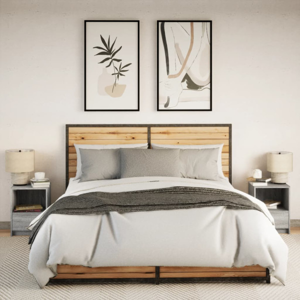 Mesas cabeceira c/ LEDs 2 pcs derivados madeira cinza sonoma M 4