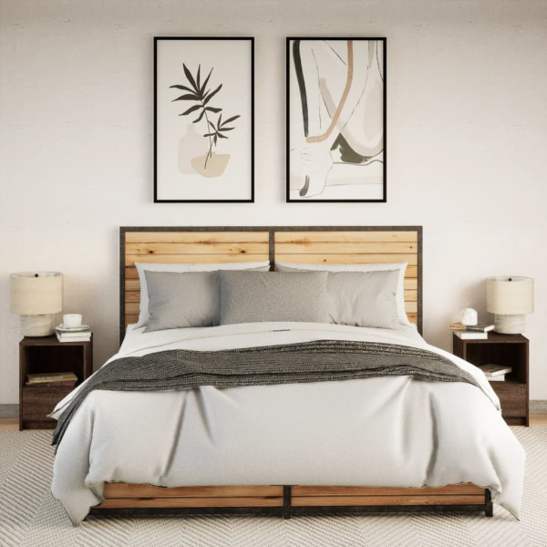 Mesitas de noche luces LED 2 uds madera ingeniería roble marrón M 4