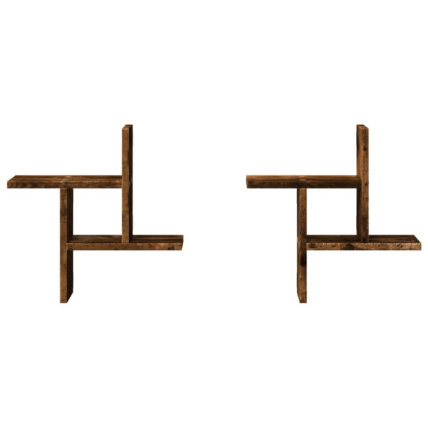 Estantes pared 2 uds madera ingeniería roble ahumado 38x12x38cm M 4