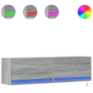 Mueble de TV de pared con luces LED gris Sonoma 140x31x38 cm H