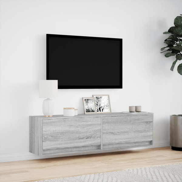 Mueble de TV de pared con luces LED gris Sonoma 140x31x38 cm M 4