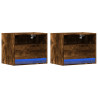 Mesas de cabeceira de parede com luzes LED 2pcs carvalho fumado 3