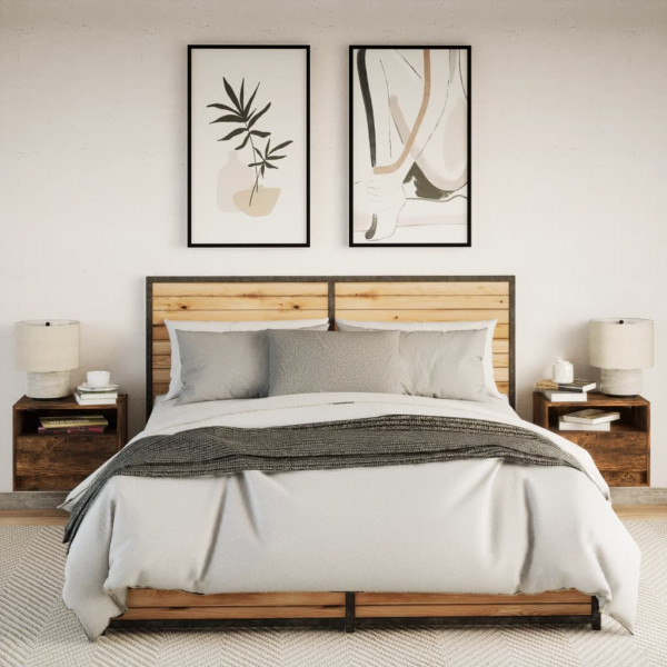 Mesitas de noche de pared con luces LED 2 uds roble ahumado M 4