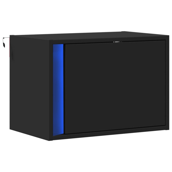 Mesita de noche de pared con luces LED negro M 3