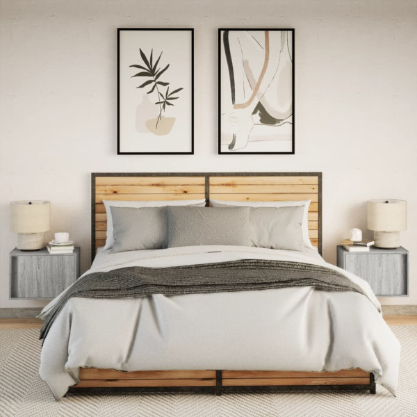 Mesitas de noche de pared con luces LED 2 unidades gris Sonoma M 4