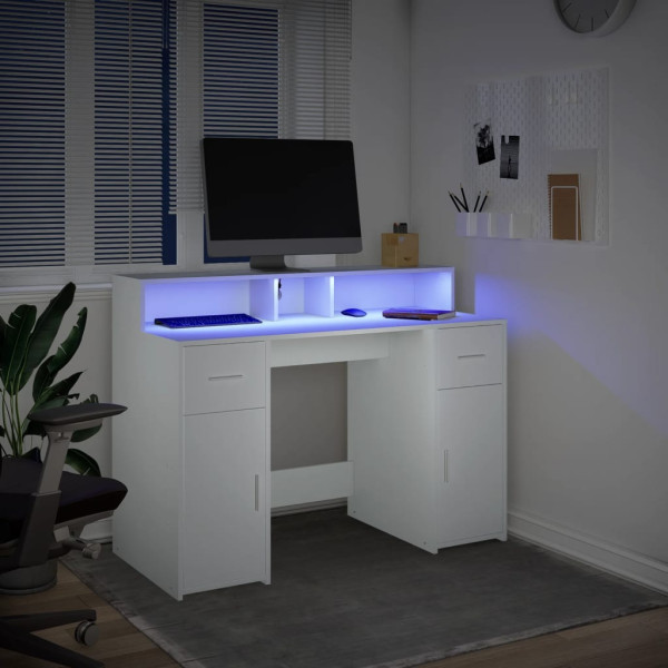 Escritorio con luz LED madera ingeniería blanco 120x55x91 cm M 5