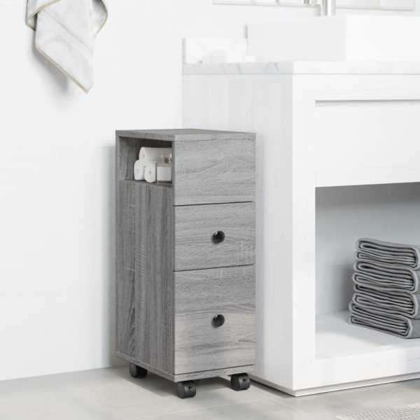 Armario de baño estrecho con ruedas madera gris Sonoma M 3