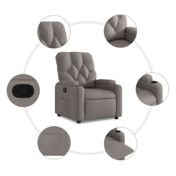 Sillón reclinable de tela gris taupe M 5