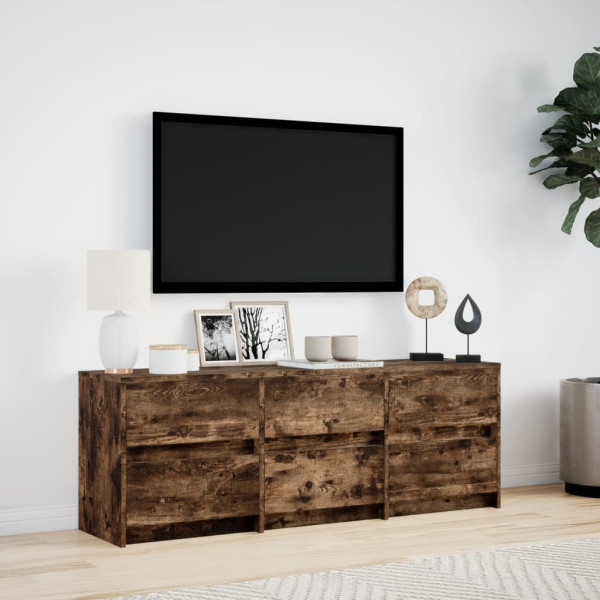 Mueble de TV LED madera ingeniería roble ahumado 140x34x50 cm M 4