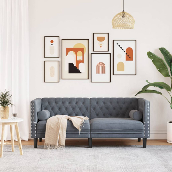 Sofá Chesterfield 2 plazas con cojines terciopelo gris oscuro M 5