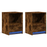 Mesita de noche luces LED 2 uds madera ingeniería roble ahumado 3