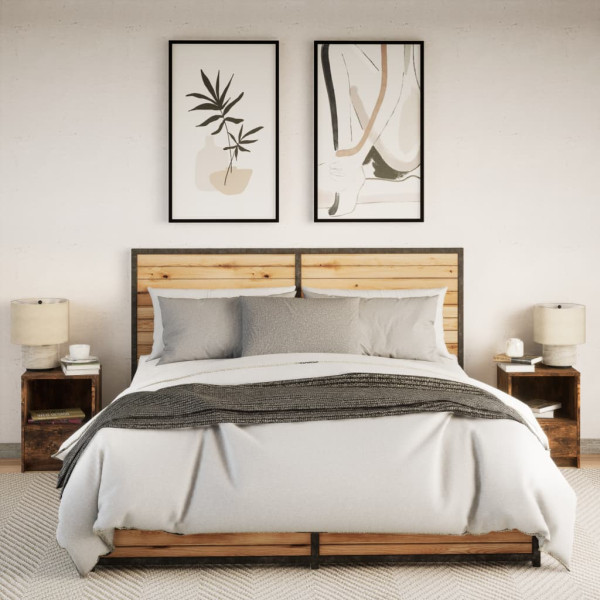 Mesita de noche luces LED 2 uds madera ingeniería roble ahumado M 4