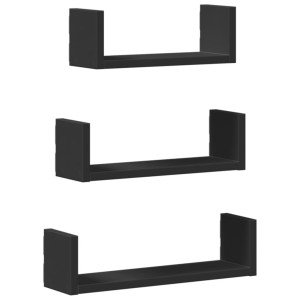 Estante de pared 3 unidades madera de ingeniería negro H