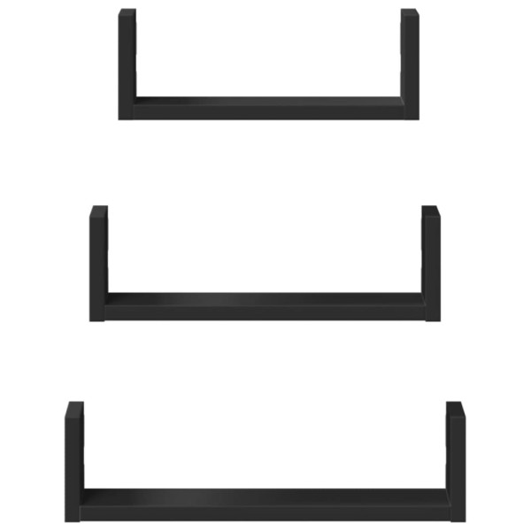 Estante de pared 3 unidades madera de ingeniería negro M 4