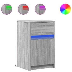 Mesitas de noche luces LED 2 uds madera ingeniería gris Sonoma H