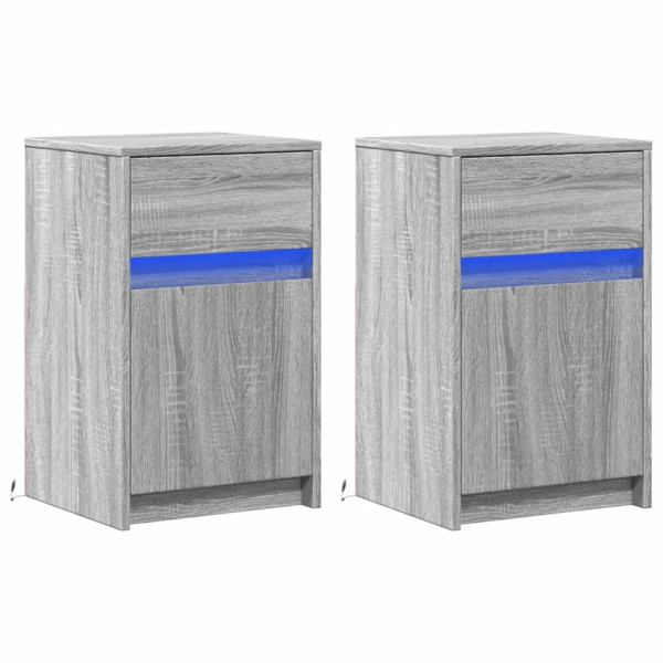 Mesitas de noche luces LED 2 uds madera ingeniería gris Sonoma M 3