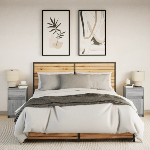 Mesitas de noche luces LED 2 uds madera ingeniería gris Sonoma M 5