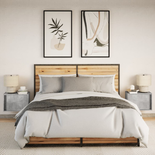 Mesitas de noche de pared con luces LED 2 uds gris hormigón M 4