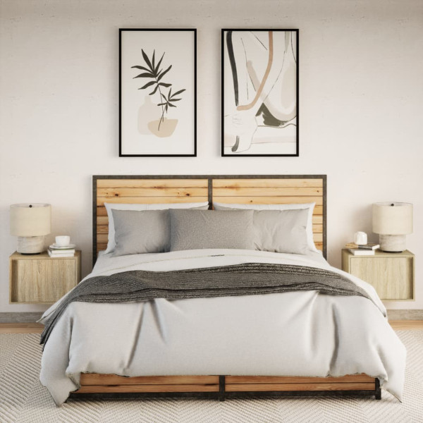 Mesas de cabeceira de parede com luzes LED 2pcs carvalho sonoma M 4