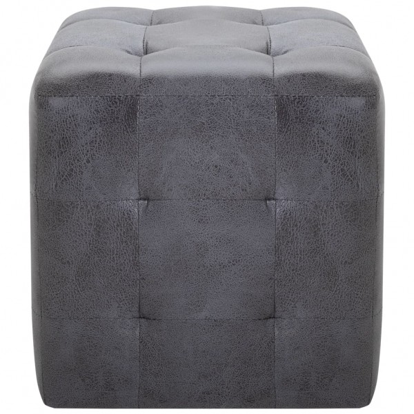 Puf 2 unidades piel de ante artificial gris 30x30x30 cm M 3