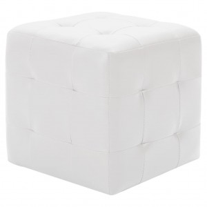 Pufe 2 pcs 30x30x30 cm couro artificial branco H