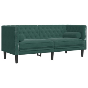 Sofá chesterfield com rolos 2 lugares veludo verde-escuro H