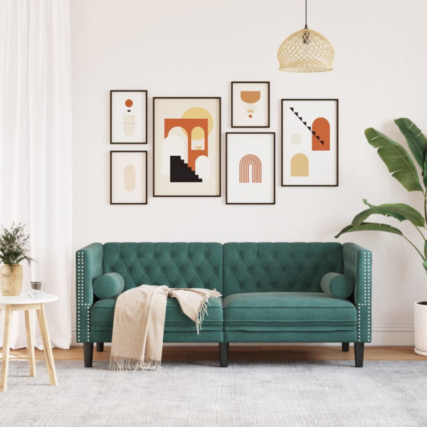 Sofá chesterfield com rolos 2 lugares veludo verde-escuro M 3