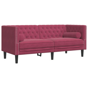 Sofá chesterfield com rolos 2 lugares veludo vermelho tinto H