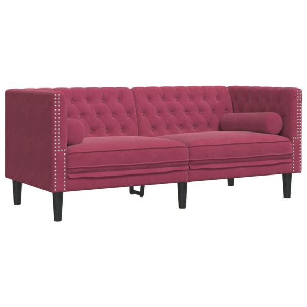 Sofá chesterfield com rolos 2 lugares veludo vermelho tinto M 2