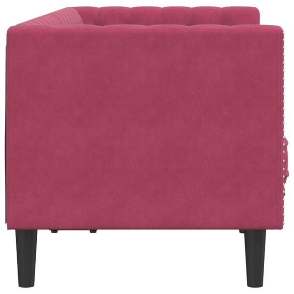 Sofá chesterfield com rolos 2 lugares veludo vermelho tinto M 5
