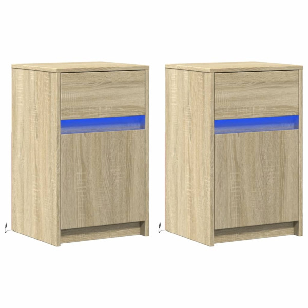Mesas cabeceira c/ LEDs 2 pcs derivados madeira carvalho sonoma M 3