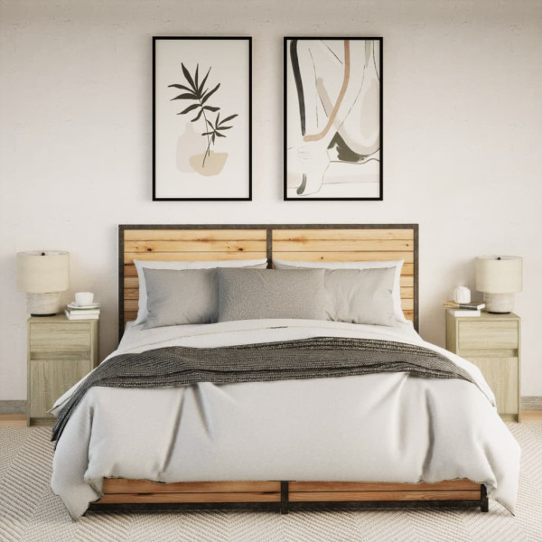 Mesitas de noche luces LED 2 uds madera ingeniería roble Sonoma M 5