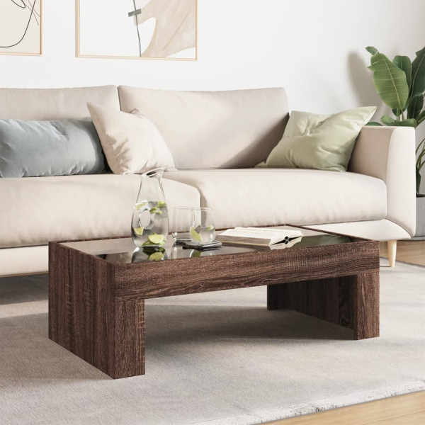 Mesa de centro con Infinity LED marrón roble 90x50x30 cm M 4