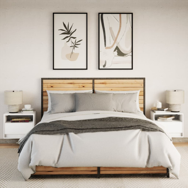 Mesitas de noche de pared con luces LED 2 unidades blanco M 4