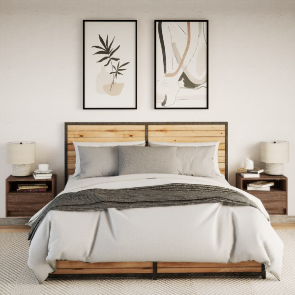 Mesas cabeceira de parede c/ luzes LED 2 pcs carvalho castanho M 4