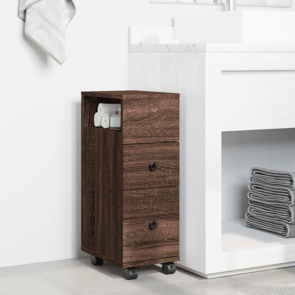 Armario de baño estrecho con ruedas madera marrón roble M 3