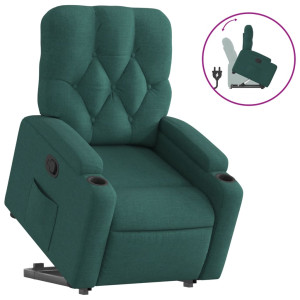 Sillón reclinable elevable tela verde oscuro H