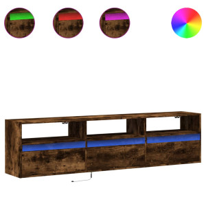 Mueble de TV de pared con LED roble ahumado 180x31x45 cm H