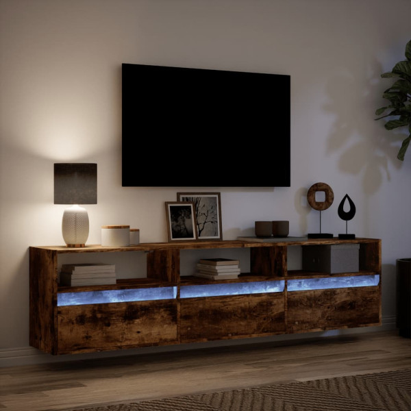 Mueble de TV de pared con LED roble ahumado 180x31x45 cm M 5