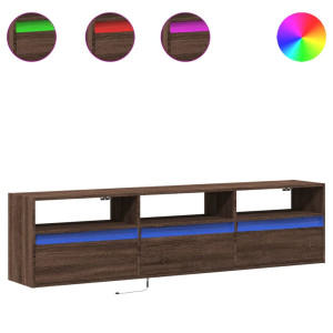 Mueble de TV de pared con LED marrón roble 180x31x45 cm H