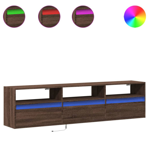 Móvel parede p/ TV c/ luzes LED 180x31x45 cm carvalho castanho M 2