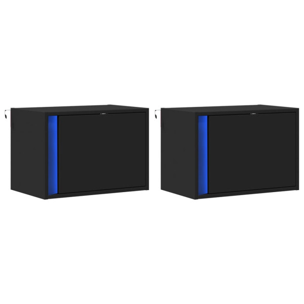 Mesitas de noche de pared con luces LED 2 unidades negro M 3
