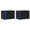 Mesas de cabeceira de parede com luzes LED 2 pcs preto 3
