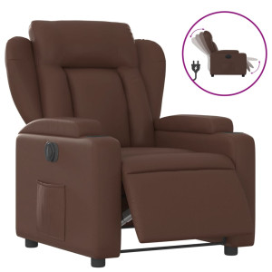 Sillón reclinable eléctrico de cuero sintético marrón H